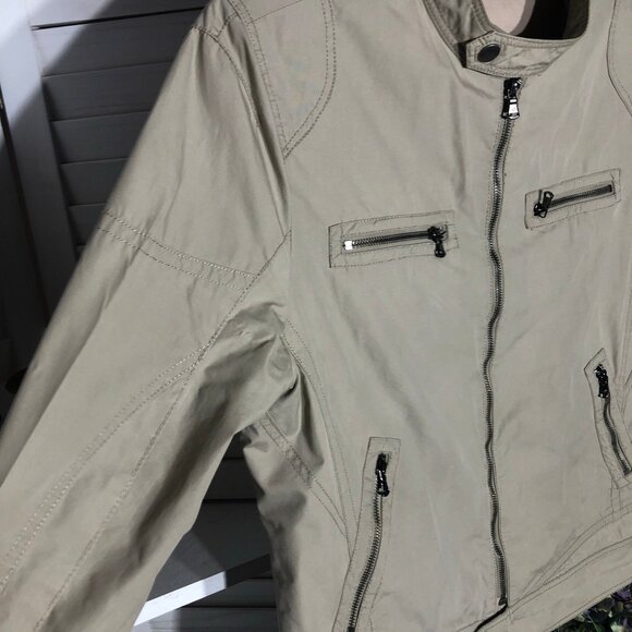 Kenneth Cole New York Bomber Jacket Zip Pockets Snap-Tab Collar Beige sz M - Picture 5 of 16